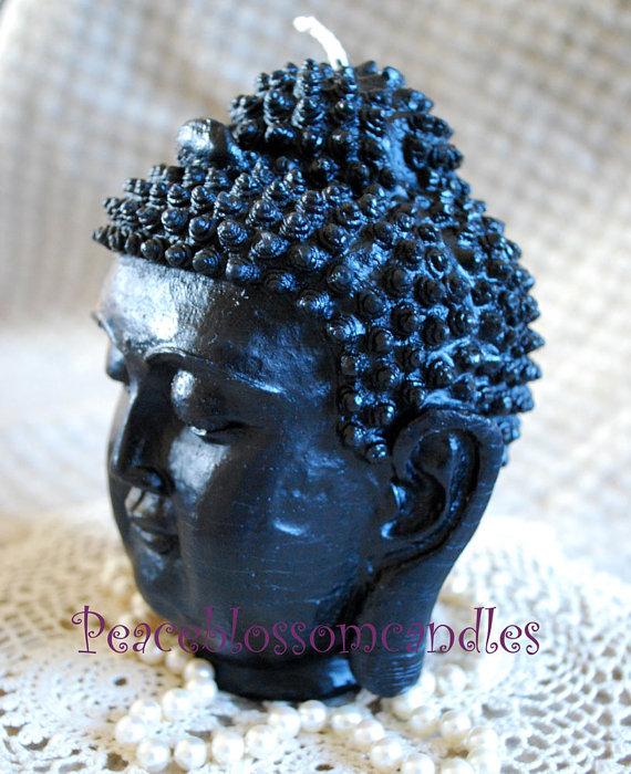 Beeswax Black Buddha Head Candle