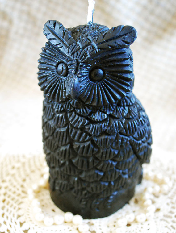 Beeswax Black Owl Candle