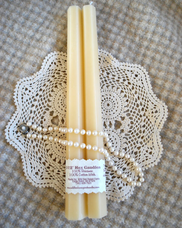 White Beeswax Hex Tapers