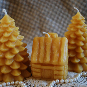 Beeswax Log Cabin and Trees Candle Set
